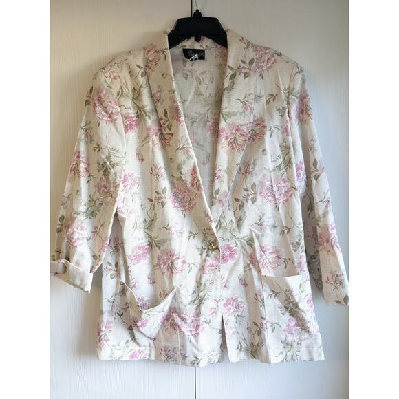 Radcliffe Women's Folded Sleeve Single Button Pink Floral Blazer Jacket Size 14 - Picture 1 of 4